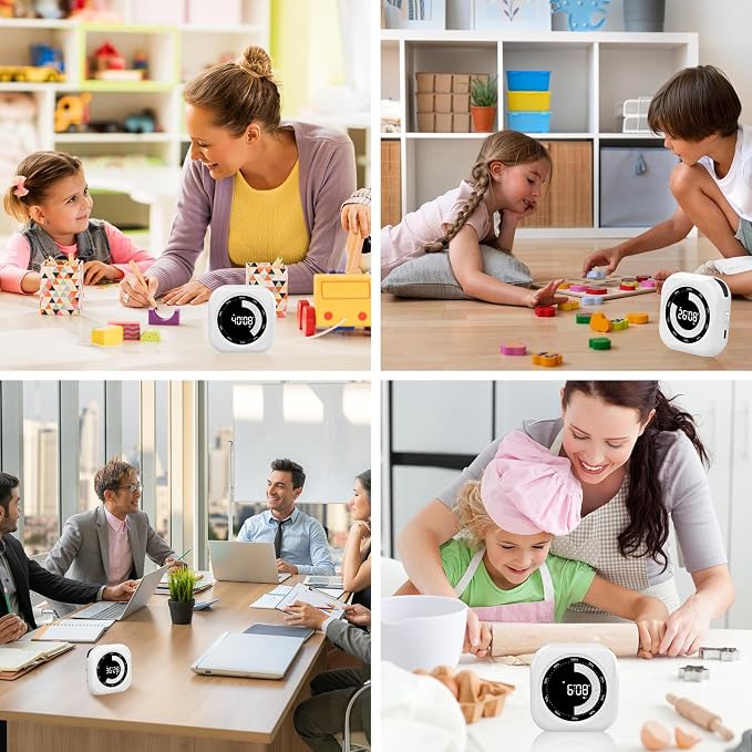 PERSUPER Visual Timer for Kids, 10 Hours Countdown/Up, with Rechargeable, 3 Brightness Display, 3 Volume Levels and Magnetic, Homeschool Study Tool, Large Digital Timers for Kitchen, Classroom