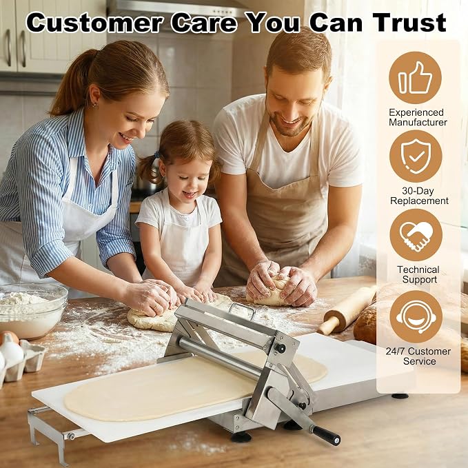 Folding Dough Sheeter 15.8", Manual Countertop Dough Sheeter, 0โ25mm Adjustable Thickness, Food-Grade Stainless Steel Dough Roller Machine for Pizza Dough, Bread, Cookies, Pie Crust & Pastry Baking