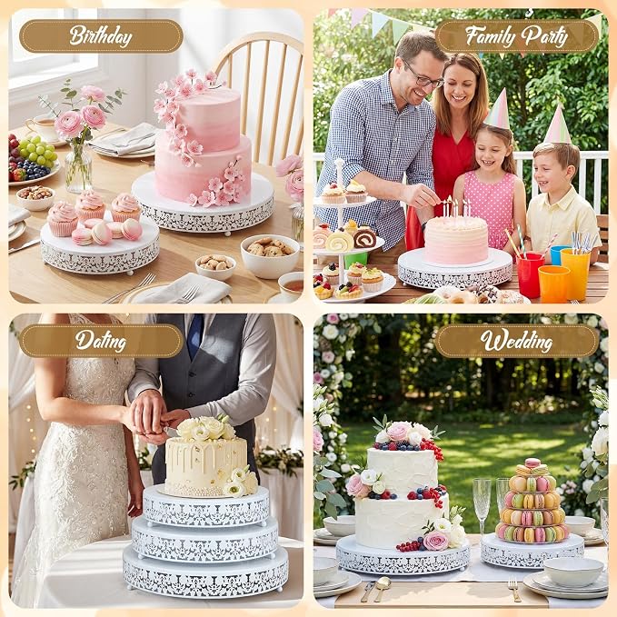 Wenqik 3 Pcs 16'' 14'' 12'' Metal White Cake Stand Round Cake Stands for Dessert Table Cookies Fruit Serving Tray Cupcake Dessert Pastry Riser for Wedding Birthday Party and Events (Traditional Style)