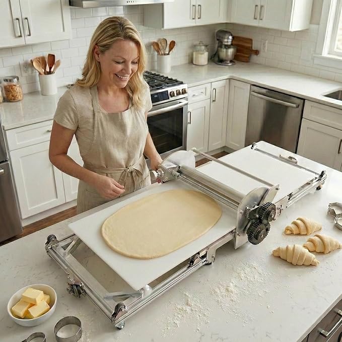 Commercial Electric Dough Sheeter - 22.7'' Foldable Dough Rolling Machine with 2-30mm Adjustable Thickness, Stainless Steel Dough Laminator for Croissant, Pie, Puff Pastry (Home & Commercial Use)