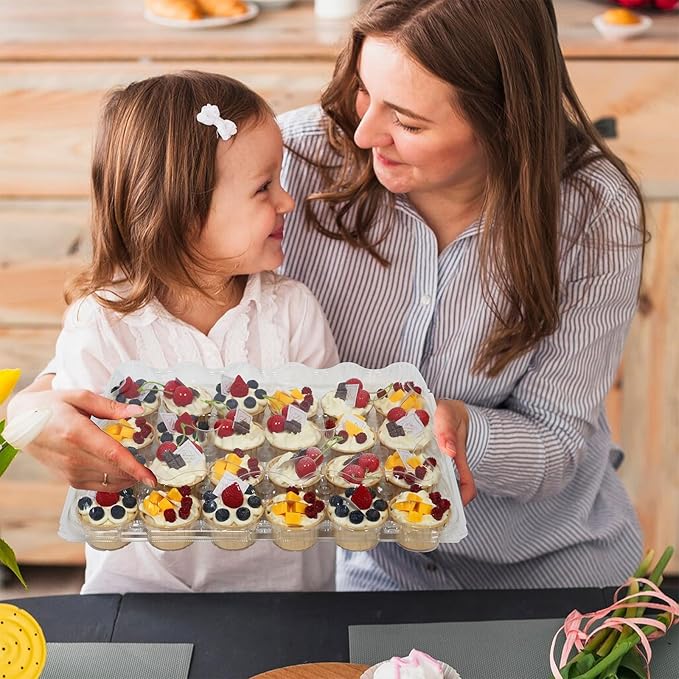 WIKDAY 24 Count x 15 Sets Plastic Cupcake Containers, Durable and BPA-Free Cupcake Holder with Lid for Easy Transport Storage, Stackable Clear Cupcake Carriers, Reusable Dessert Boxes