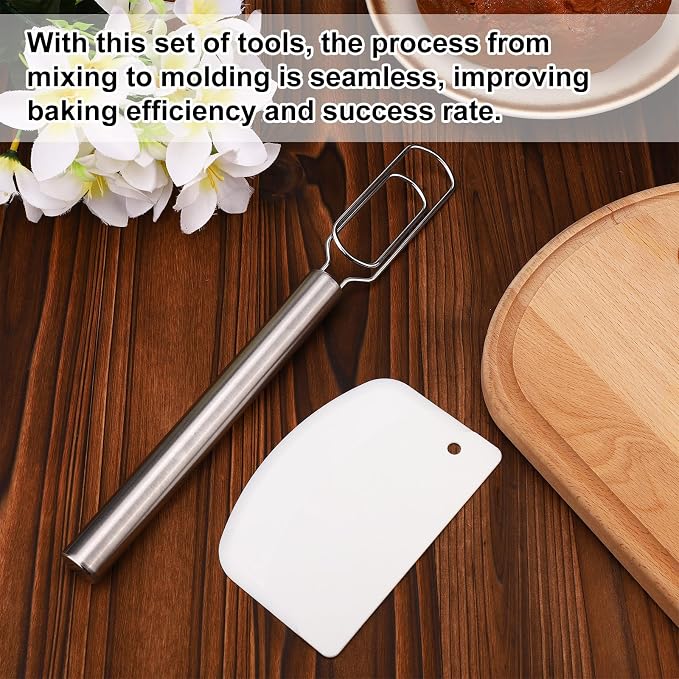 Danish Dough Whisk & Cutter, 30cm/12in Stainless Steel Sourdough Stirrer Heat-Resistant Dough Cutter Bread Making Tools and Baking Supplies for Pastries Cakes Sourdough Pizza