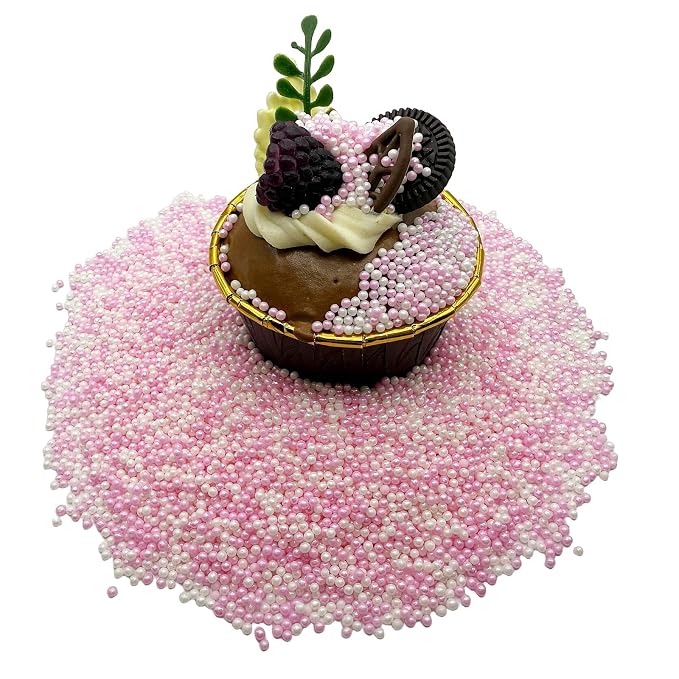 SE Si&Moos Nonpareil Sprinkles, 2mm Pink and White Mini Edible Pearls Baby Pink and White Sprinkles for Cake Decorating Halloween Cookie Decorations Wedding Baby Shower Party Christmas Holiday Supplies 3.5 OZ