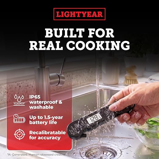 Lightyear Meat Thermometer | Instant Read Cooking Thermometer for Grilling, Roasting & BBQ, Built-in Magnet, IP65 Waterproof, Food-Grade Stainless Steel Temperature Probe