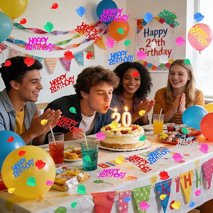 Birthday Confetti, Happy Birthday Party Glitter Table Confetti, 60g Multicolor Metallic Foil Cake Balloon Confettis Sprinkles Table Centerpiece DIY Arts and Crafting for Baby Shower Party Decorations