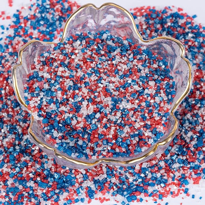 Twisweet Patriotic Sprinkles for Cake Decorating, 4th of July Red White and Blue Sanding Sugar, Edible Sugar Crystals for Baking, Cupcake Topper Cookie Ice Cream Donut Decoration, Independence Day Birthday Festival Supplies (150g/5.3oz)