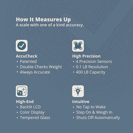 Greater Goods AccuCheck Digital Scale for Body Weight - Accurate Digital Bathroom Scale with High-Precision Sensors, Large Easy-to-Read Backlit Display, 400 lb Capacity, Auto Step-On (Stone Blue)