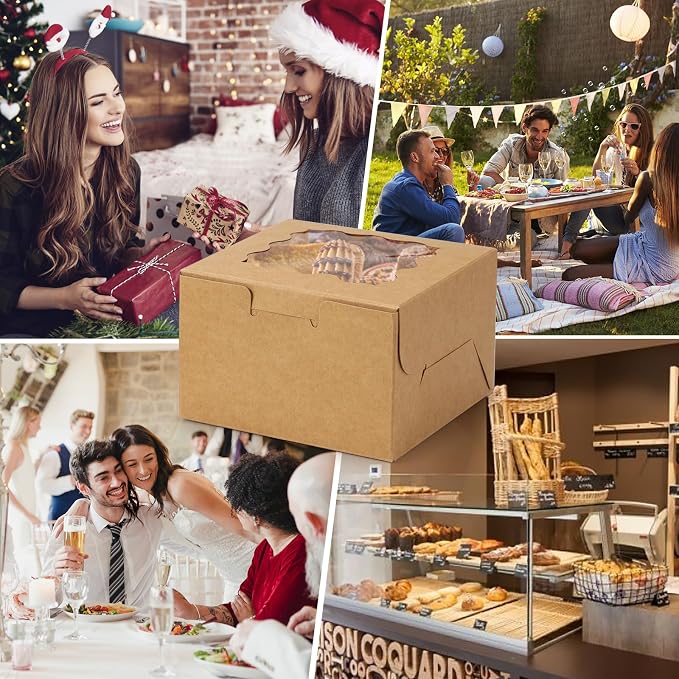 Brown 50pcs Cookie Boxes for Gift Giving, 4x4x2.5 Inches Small Bakery Boxes with Window, Kraft Paper Treat Boxes, Pastry Boxes for Dessert, Macarons, Cupcake, Donuts,Valentine, Wedding & Home Use