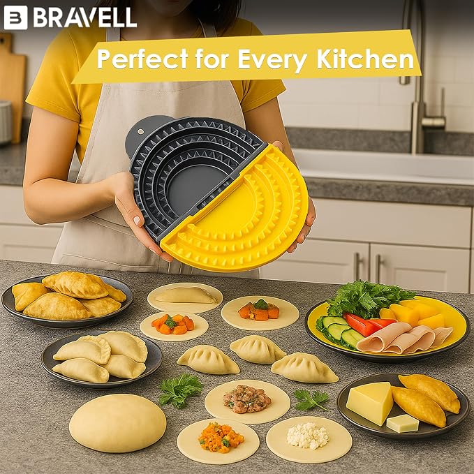 3-in-1 Tortilla Sealer, Tortilla Crimper Includes Free Rolling Pin – Adjustable and Removable 6, 8 & 10 Inch Plates for Burritos, Tacos, Quesadillas, Dumplings & Sandwiches – Yellow & Black