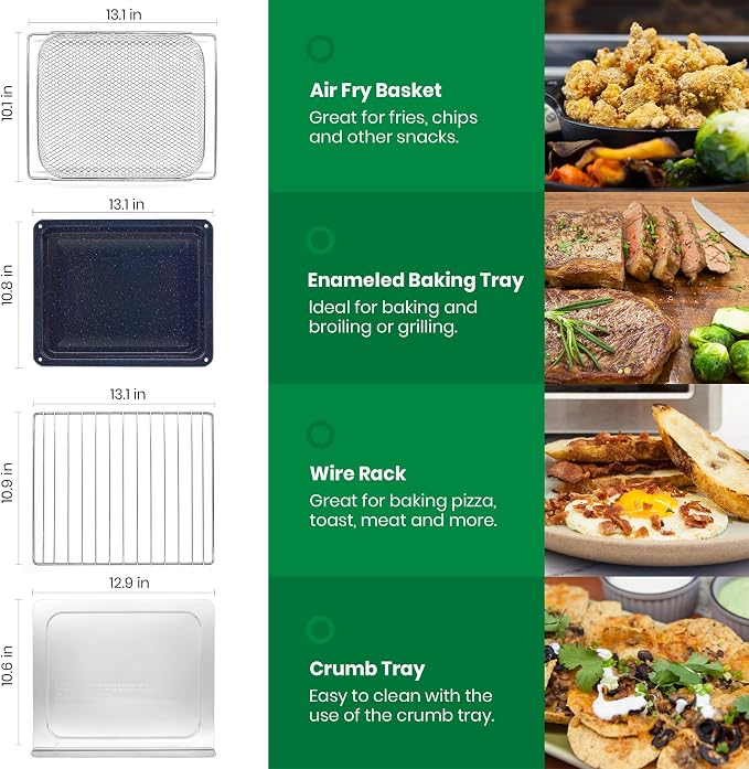 VAL CUCINA Infrared Heating 26.3 QT Air Fryer Toaster Oven, Large Countertop Convection Oven 10-in-1 Combo, 6-Slice Toast, Enamel Baking Pan Easy Clean with Recipe Book, Brushed Stainless Steel Finish