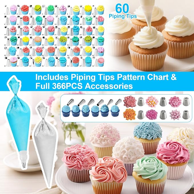 366 Pcs Cake Decorating Tools Supplies Kit With Storage box,Dessert Piping Syringe And Icing Tips Set,Cupcake Decorating Piping Kit for Beginners,Baking Enthusiasts And Professionals