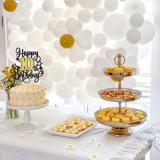 1 PCS Happy 10th Birthday Cake Topper Black Gold Glitter Cheers to 10 Years Birthday Cake Pick Hello 10 Fabulous Cake Decoration for Happy 10th Birthday Anniversary Party Decorations Supplies