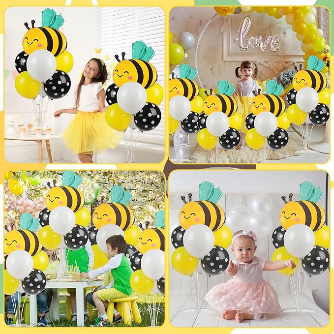 4 Sets Bee Baby Shower Party Balloons Stand Kit With Bumble Bee Foil Balloons Yellow Black White Honey Party Balloon Centerpiece for Tables for Gender Reveal Sweet As CanBee Birthday Decorations