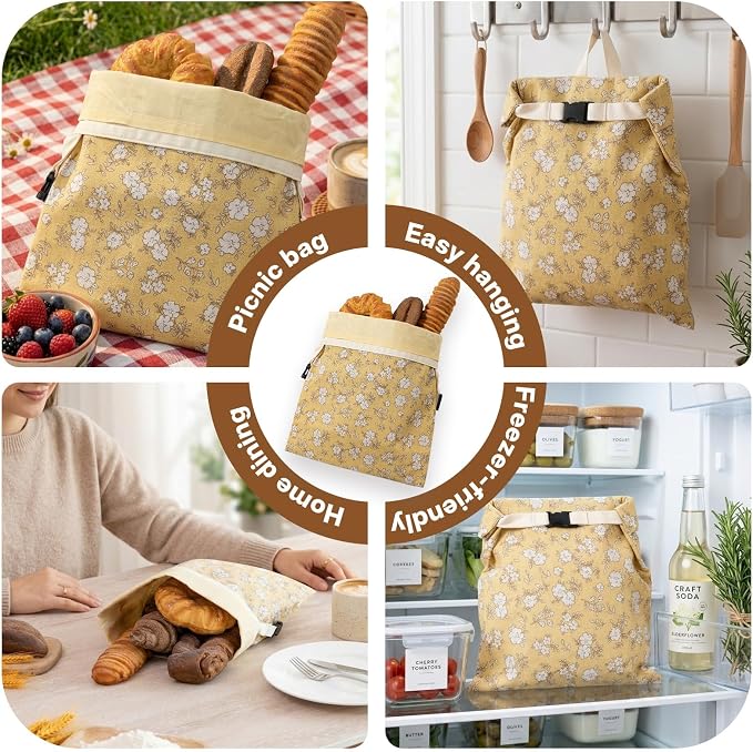 2 Pack Reusable Beeswax Bread Bags for Sourdough,Natural Linen Beeswax Bread Bag for Homemade Bread,Eco-Frendly Food Storage Cloth Bag to Keep Loaf Fresh.(Yellow)