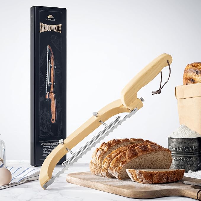 Adjustable Bread Bow Knife for Perfect Slices, Premium Wooden Frame, Tool-Free Blade Replacement, Multi-Thickness Cutter for Homemade Bread, Sourdough, Bagels, Loaves - Birch