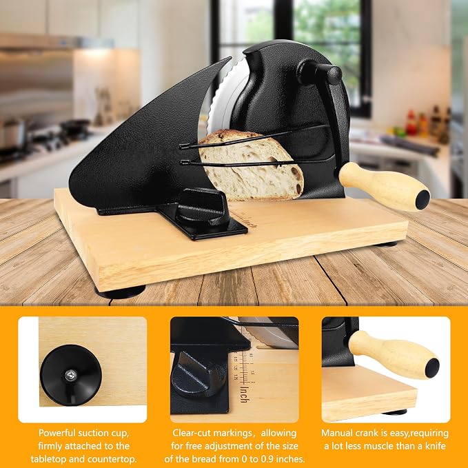 𝐔𝐩𝐠𝐫𝐚𝐝𝐞 Bread Slicer for Homemade Sourdough Bread, Black, Manual Adjustable Width, Stainless Steel Blade Metal Guide Rail,Create Perfect Slicefor Sourdough Bread Sandwich,10 Years Warranty