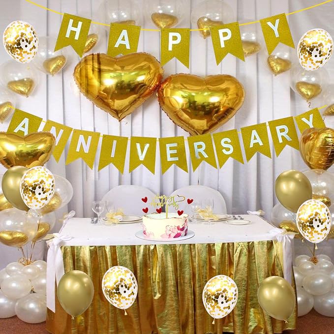 Happy Anniversary Cake Topper Happy Anniversary Cake Decorations for Party Decorations (gold anniversary)