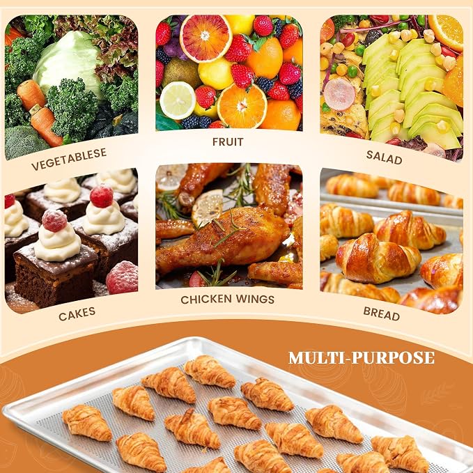 6 Pack Perforated Half Size Aluminum Baking Sheet Pans, 18"x13" | NSF, commercial cookie sheets, rolled rim baking pan, for roasting, freezer, bakery, oven safe up to 500℉