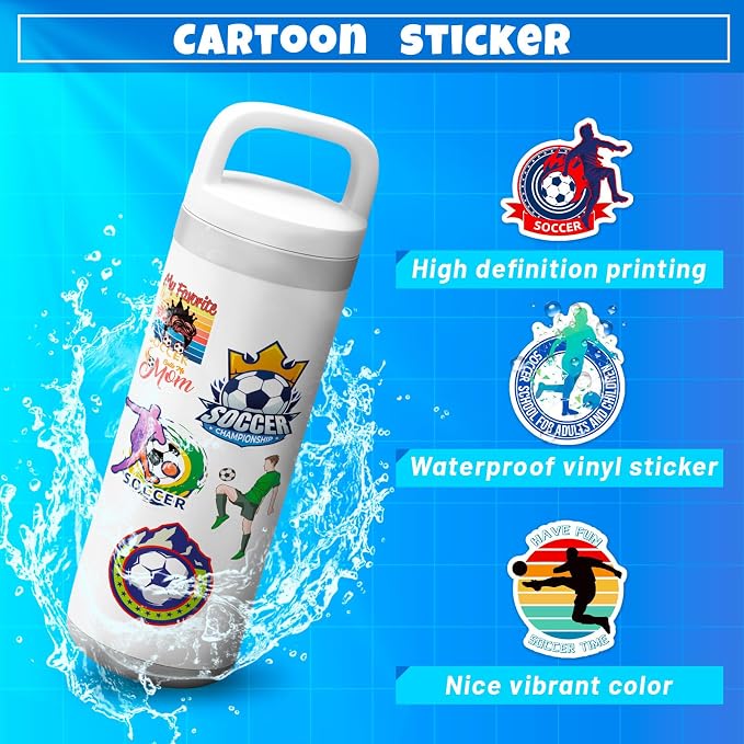 World Cup Soccer Stickers, 50pcs Waterproof Cool World Cup Football Player Trophy Team Graffiti Decals Sport Stickers for Water Bottle Skateboard Luggage Gifts for Soccer Fans
