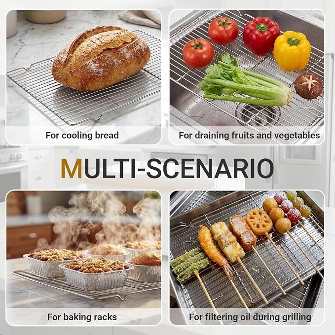 Lounsweer 4 Pcs Cooling Racks, 24L X 16W X 1H Stainless Steel Wire Rack for Baking Sheet, Large Cookie Cooling Rack, Oven Safe Cooking Racks for Sheet Pan, Dishwasher Safe, Full Size