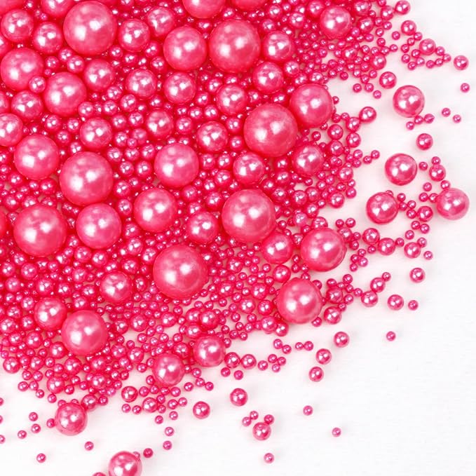 Edible Deep Pink Pearl Sprinkles, Edible Sugar Pearls, 130g/4.58oz, Pink Pearls Sprinkles for Cupcake Decorating, Cupcake Toppers, Cake Decorations, Wedding Party Holiday Supplies