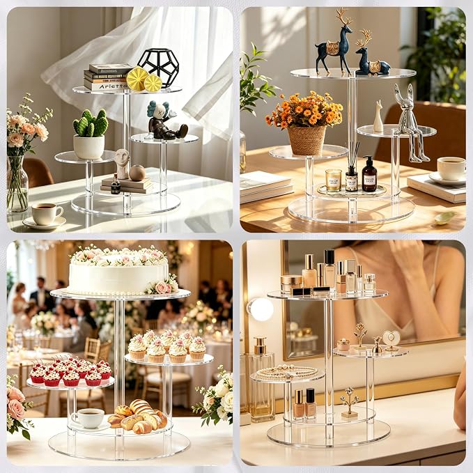 Cupcake Stand, 4 Tier Acrylic Cake Stand, Round Cake & Cupcake Combo for 8-12 Inch Cakes, Clear Tiered Cupcake Tower for 50 Cupcakes, Display Stand for Dessert Table Wedding Birthday Party