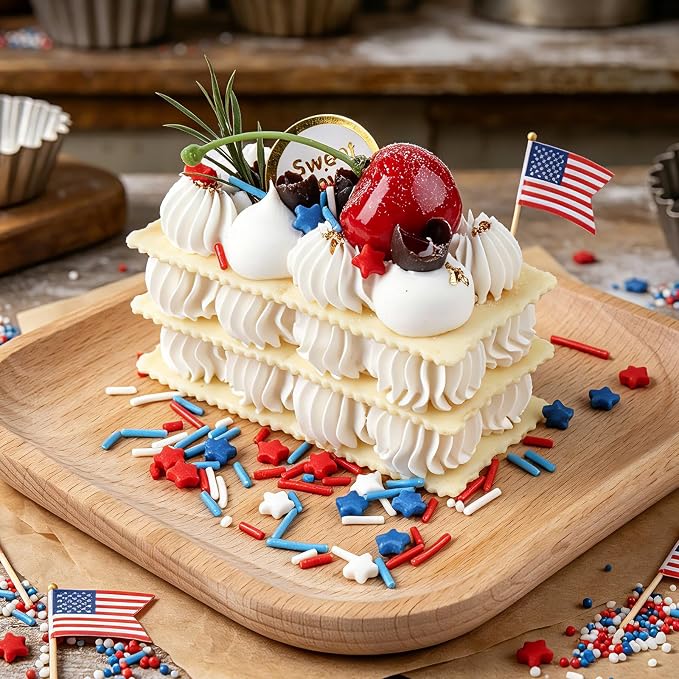 Red White and Blue Sprinkles, 4.6oz 4th of July Sprinkles for Cake Decorating, Patriotic Stars and Jimmies Mix for Ice Cream Cupcakes Brownie Cookie Dessert Topping