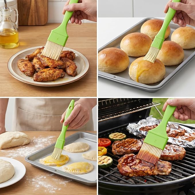3 PCS Food Brushes for Cooking, 1/1/2 Inch Baking Brush for Cooking Heat Resistant Bristle Basting Brushes with Hang Hole Design for Kitchen Baking Grilling Marinade Butter, Green
