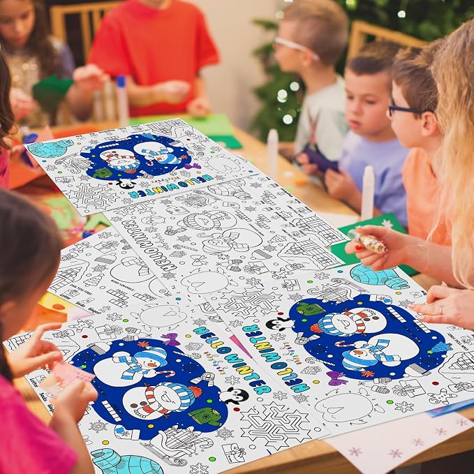 45pcs Winter Coloring Placemats for Kids Disposable Coloring Poster Hello Winter Gifts School Classroom Activities Chirstmas Paper Table Mats