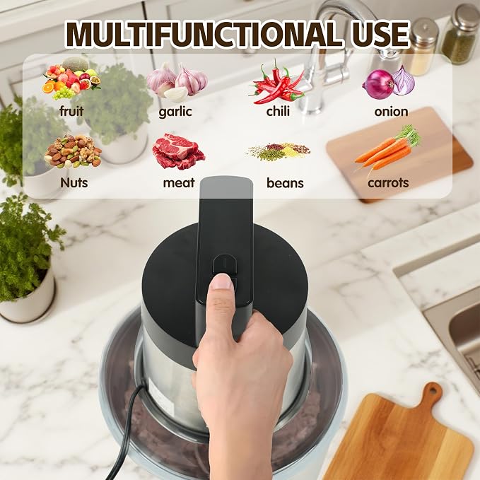 Food Processor Large Capacity,6L Electric Meat Grinder for Home,1200W Heavy Duty Food Grinder Chopper with 2 Speed& 6 Blades,Stainless Steel Bowl,Vegetable Electric Chopper for Onion, Nuts
