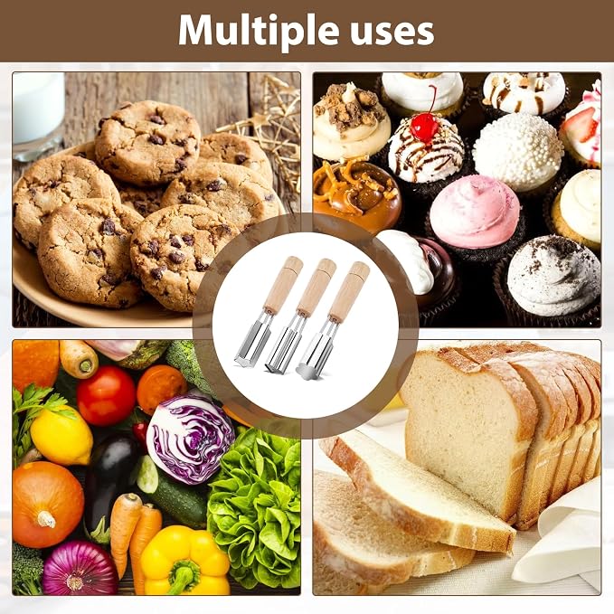 SHANGSKY Pastry Cutter Wheel Cupcake Corer Stainless Steel, 3 Pcs Cupcake Filler Tools, Heart Star Flower Type Sandwich Cupcake Filler Tools, Kitchen Cake Baking Filling and Decorating