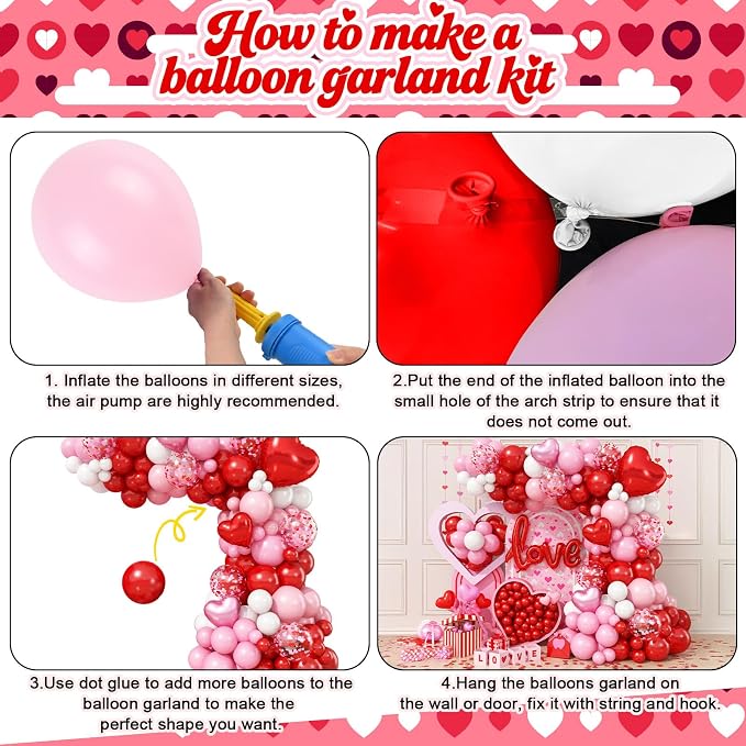 Valentines Day Balloon Arch Kit 114Pcs Red Pink White Balloon Garland Kit with Love Heart Foil Balloons Galentines Party Balloons Decorations for Marriage Proposal Engagement Wedding Mothers
