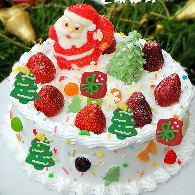 Sentovac 15 Pcs Christmas Icing Decoration Edible Santa Claus Christmas Tree Mix Candy Dessert Sprinkles DIY For Cookie Cake Cupcake Topper Icing Frosting Decoration Supplies
