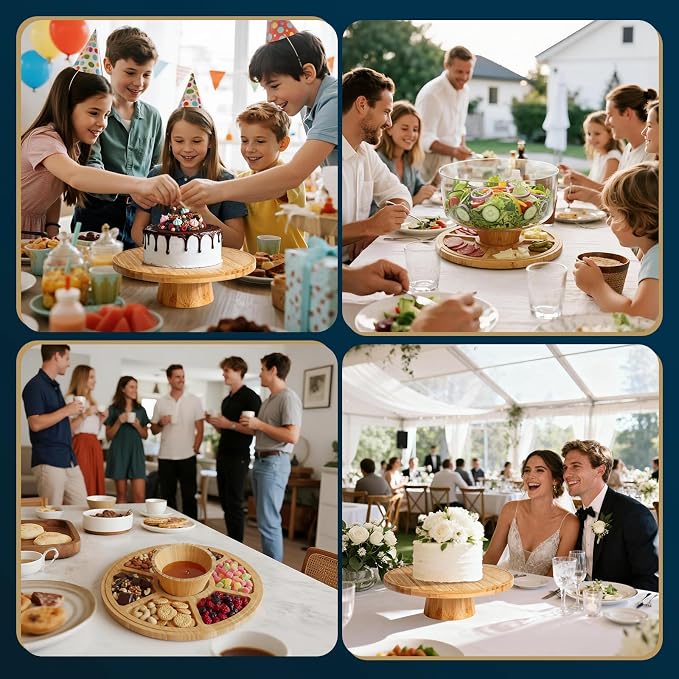 Masthome Bamboo Cake Stand with Acrylic Dome Lid, 6-in-1 Multi Functional Serving Platter & Dessert Display Stand,Charcuterie Board,Fruit Tray,Dip Bowl,Serving Platter for Wedding,Christmas Party