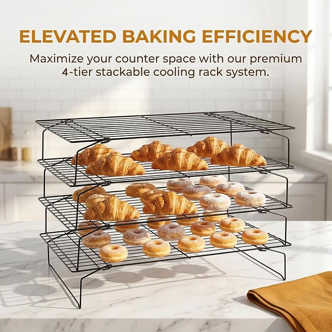 Detachable Collapsible Cooling Racks, Wire Cooling Rack Stackable Drying Rack for Bread Cookie Baking Candy Fruits (4-tier)