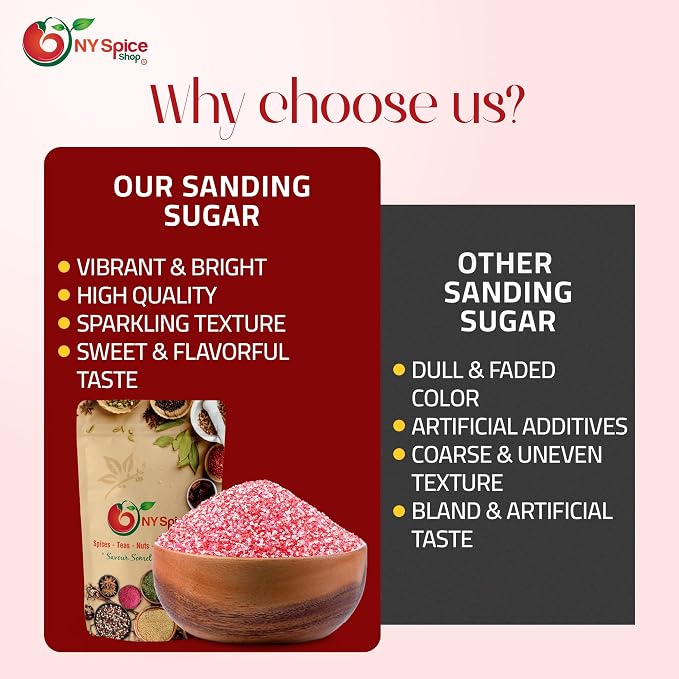NY Spice Shop Sanding Sugar - 1 Pound Sanding Sugar Red Pink Decorative Sugars Crystals for Sweet treat - sprinkles sugars for Cupcakes Cookies Cakes Dessert Decorating