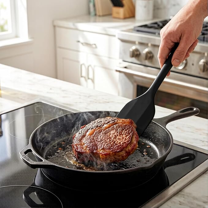 5 Pieces Silicone Spatula Set BPA Free Non Stick Rubber Spatula Heat Resistant Set Ideal for Baking Cooking Mixing Dishwasher Safe Kitchen Tools Black