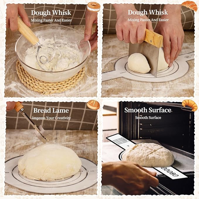 Sourdough Starter Kit with Round & Oval Banneton Bread Proofing Basket Set | Bread Sling, Starter Jar Kit, Dough Whisk, Metal Scrapers, Complete Sourdough Bread Baking Supplies, Gifts for Bakers