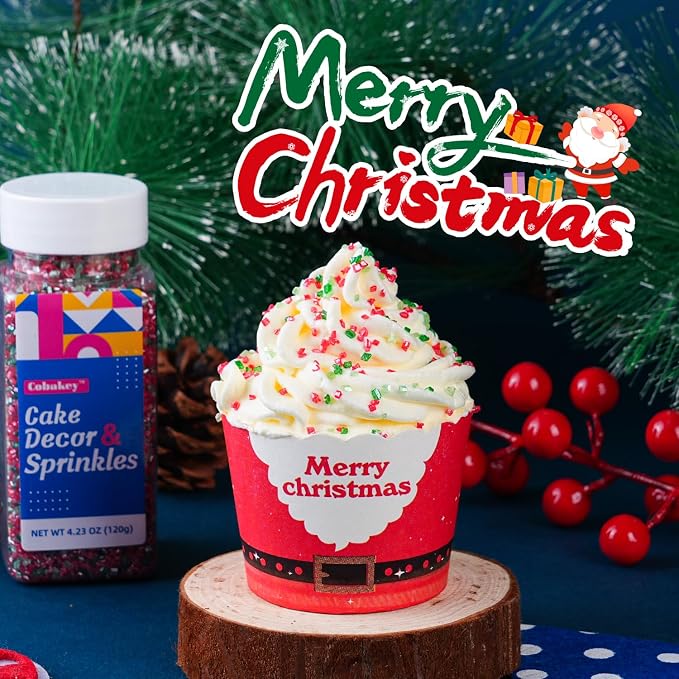Christmas Sanding Sugar Mix, 4.2oz Edible Red Green Sugar Sprinkles for Cake Decorating, Sparkling Edible Sanding Sugar for Cupcake Toppers Cookie Decorations For Wedding Party Celebrations