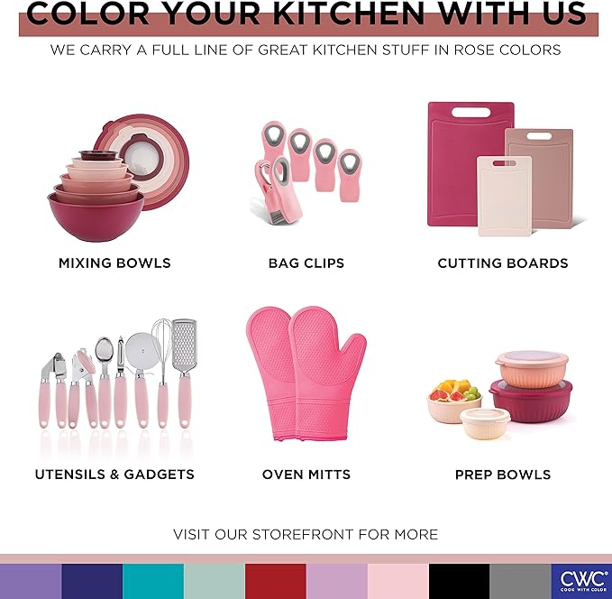 COOK WITH COLOR Mixing Bowls with Lids - 12 Piece Plastic Nesting Bowls Set includes 6 Prep Bowls and 6 Lids, Microwave Safe Mixing Bowl Set, Rose Embossed
