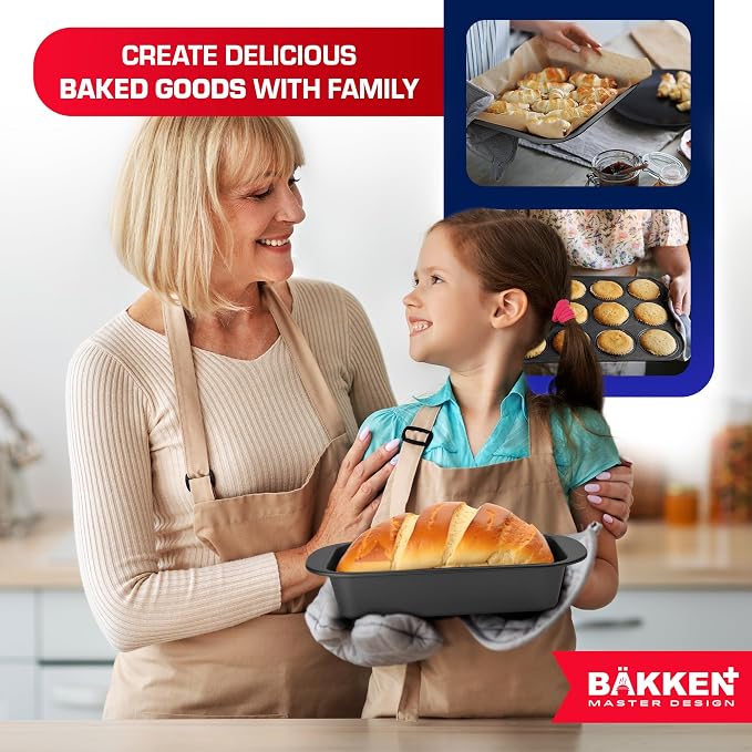Baking Set – 10 Piece – Deluxe Non Stick Black Coating Inside and Outside – Carbon Steel Bakeware Set – PFOA PFOS and PTFE Free by Bakken