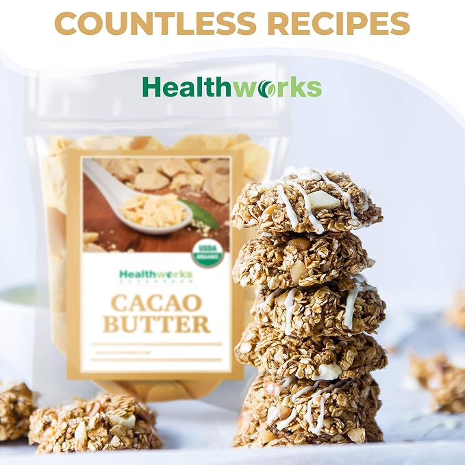 Healthworks Superfoods Organic Cacao Butter - 32 Oz / 2 Lbs - USDA Certified Organic from Peru - Unrefined Non-Deodorized Cocoa - Sugar-Free, Keto, Vegan & Non-GMO - Antioxidant Superfood
