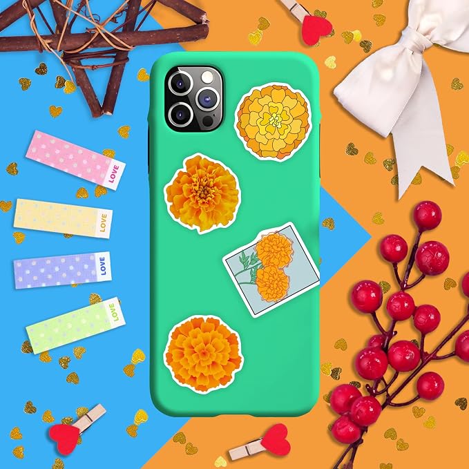 BulbaCraft Marigold Stickers | Water Bottle & Laptop, Floral Party Supplies & Decorations, Waterproof Vinyl Decals, Gifts for Women & Men