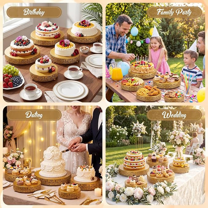 Wenqik 5 Pcs Metal Gold Cake Stand 16/14/12/10/8 Inch Round Cake Holder Display for Dessert Table Cookies Fruit Serving Tray Cupcake Pastry Riser for Wedding Birthday Party and Events
