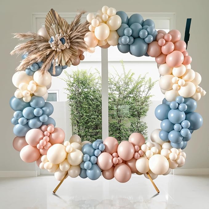 Gender Reveal Balloon Arch Kit,122Pcs Blush Pink Dusty Blue Sand White Peach Balloons for Gender Reveal Party Boho Wedding Bridal Engagement Baby Shower Anniversary Birthday Party Decorations