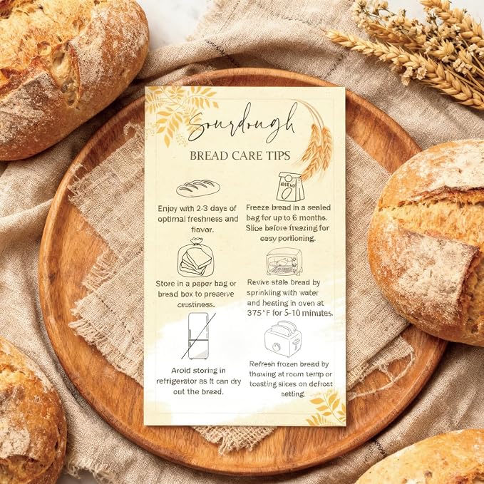 100 Pack Sourdough Bread Care Instruction Cards 2x3.5 Inch StorageTips Cards Bakery Starter Client Packaging Cards Dessert Cake Baking Supplies