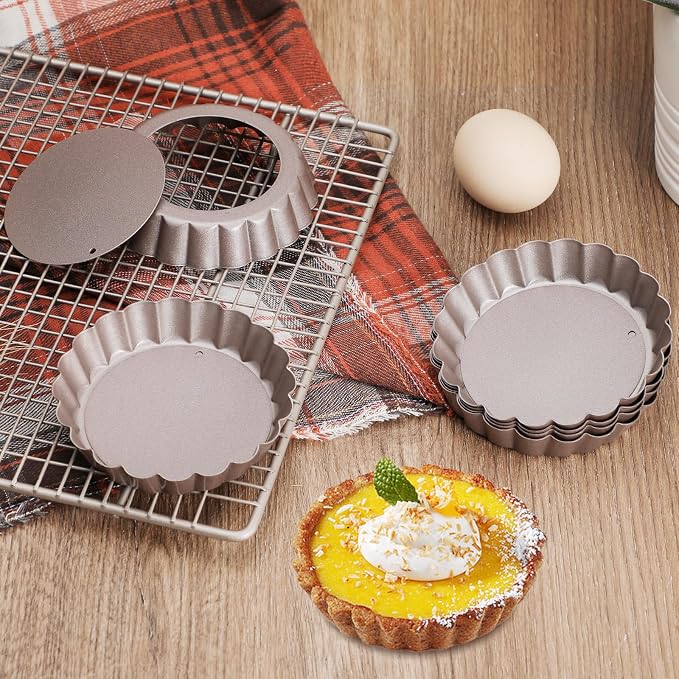 Webake 4 Inch Mini Tart Pan Set of 6, Non-Stick Small Tart Mold Quiche Pans with Removable Bottom Mini Tart Tins