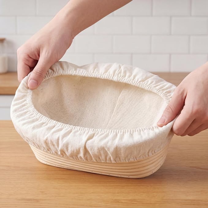 4Pcs Bread Proofing Basket Liners - 2 Oval & 2 Round 10 Inch Covers, Reusable Natural Rattan Banneton Cloth for Sourdough Baking, Home Bakery Dough Proofing Covers (4)