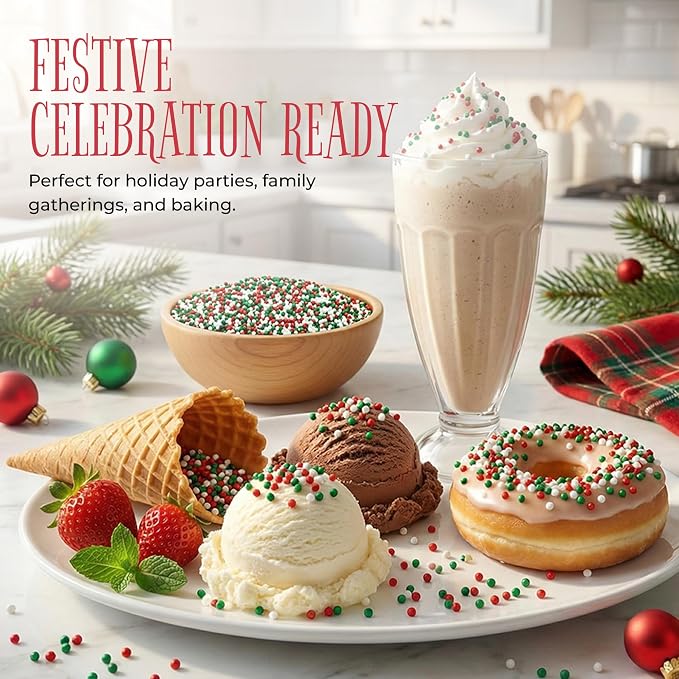 NY Spice Shop Mix Color Nonpareils Sprinkles - 1 Pound Red White & Green Non Pareil Sprinkle - Edible Holiday Winter Sprinkle for Holidays - Sprinkles For Holiday Baking & Toppings