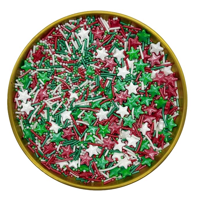 Dynastang Christmas Stars & Pearls & Jimmy Sprinkles Edible Stars Cake Decorations Cupcake Toppers Cookie Decorating Perfect for Cakes, Cupcakes, Desserts Toppings 3OZ